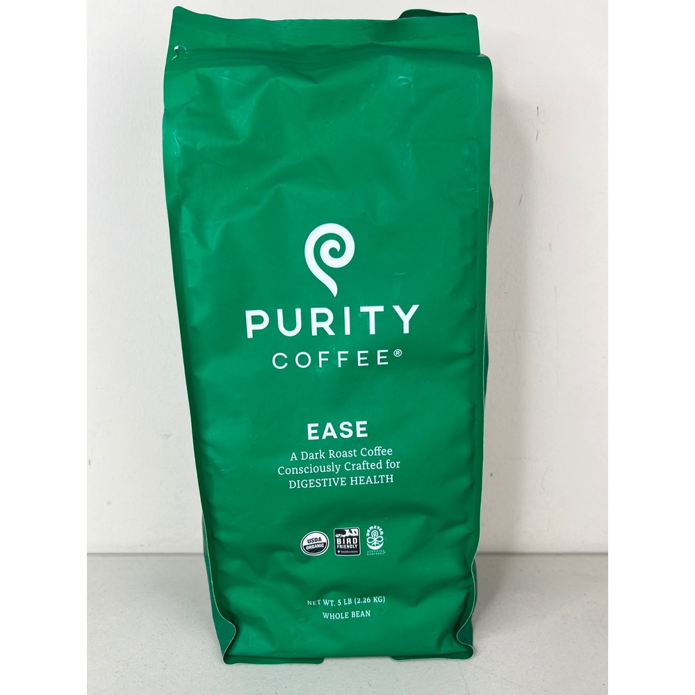 NEW Purity Coffee EASE Whole Bean 5LB Organic Dark Roast Digestive Health 11/226